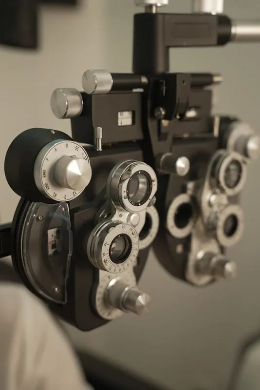 Phoropter used during eye exams at Haven View Optics