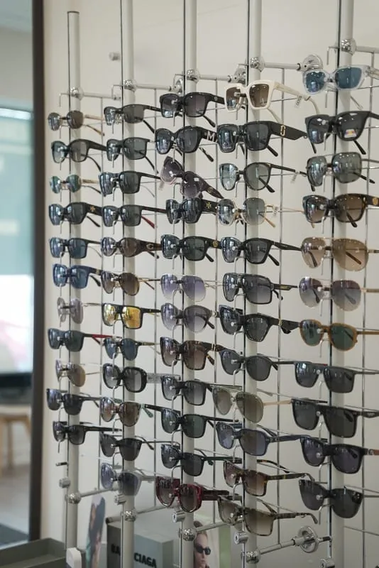 Sunglasses display wall at Haven View Optics